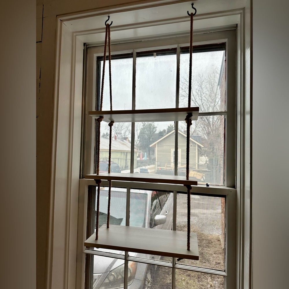 Hanging Wooden Shelf with White and Brown Finish